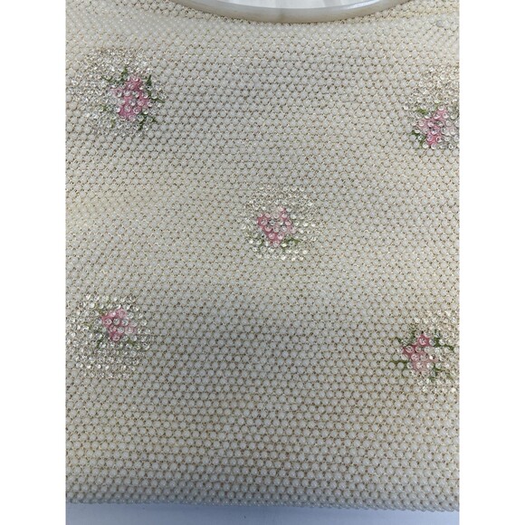 Vintage White Beaded Seed Pearl Pink Floral Purse Kiss Lock &‎ Lucite Trim Top - Picture 9 of 13